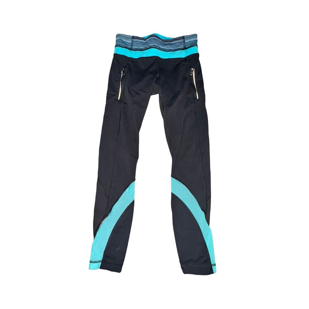 Lululemon Inspire Tight II Black Space Dye Twist Blue Women's 4 Mesh Luxtreme